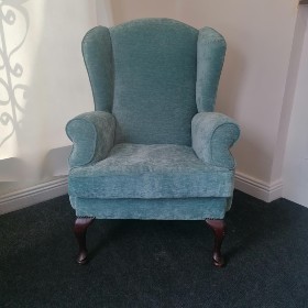 blue queen anne chair